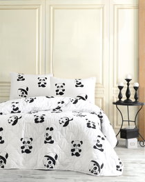 L'essentiel linge de maison Juego de Colcha Acolchada Panda Doble Blanco y Negro